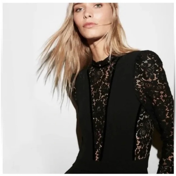 Express Black Lace Long Sleeve Jumpsuit Size 2 - Picture 8 of 8